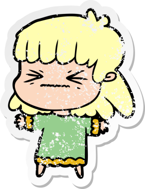 Bir insan tarafından çizilmiş karikatür bir kadının sıkıntılı çıkartması.