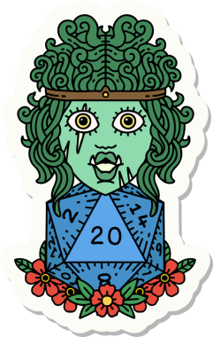 Bir insan tarafından çizilmiş 20 zarlı bir ork barbarının çıkartması.