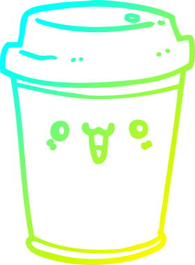 Bir çizgi filmin soğuk gradyan çizimi bir insan tarafından çizilmiş kahveyi dışarı çıkarır.