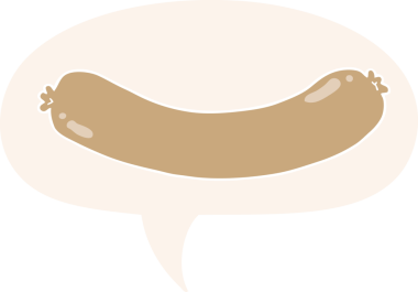 bir insan tarafından çizilmiş, konuşma baloncuklu çizgi film sosisi.