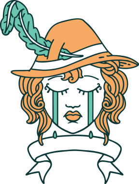 Retro Dövme Tarzı Ağlayan İnsan Ozanı Bir insan tarafından çizilmiş pankartıyla