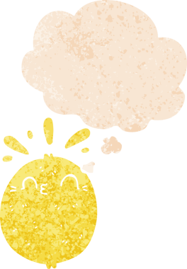 Düşünce baloncuğu olan tatlı çizgi film limonu bir insan tarafından çizilmiş dertli retro desenli.