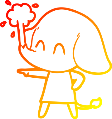 Bir insanın çizdiği suyu püskürten sevimli bir filin sıcak çizgi çizgisi.