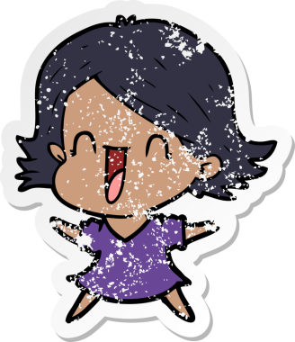 Bir insan tarafından çizilmiş, gülen bir karikatür çıkartması.