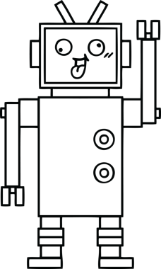 Bir insan tarafından çizilmiş çılgın bir robotun çizgi çizimi