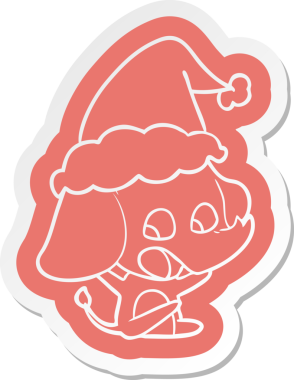 Bir insan tarafından çizilmiş Noel Baba şapkası giyen bir filin komik çizgi film çıkartması.