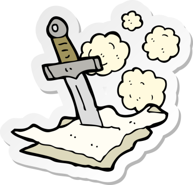 Bir insan tarafından çizilmiş karikatür hançeri çıkartması.