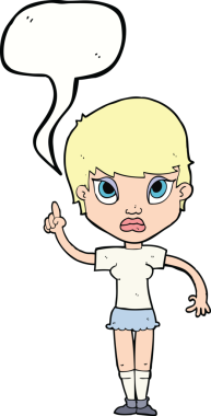 Bir insan tarafından çizilmiş konuşma baloncuğu fikri olan çizgi film kızı.