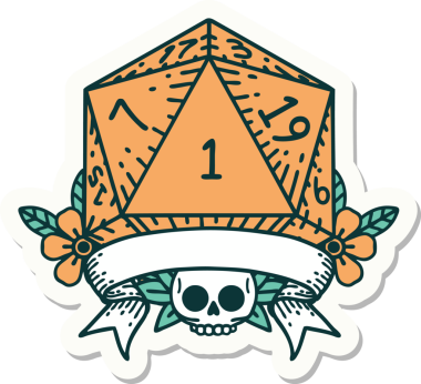 Bir insan tarafından çizilmiş doğal bir d20 zar etiketi.