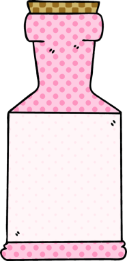 Bir insan tarafından çizilmiş çizgi roman tarzı tuhaf bir iksir şişesi.