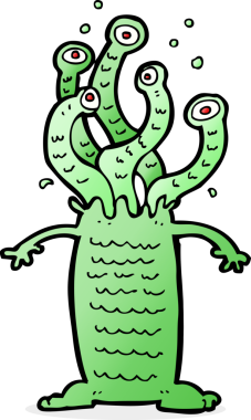 Bir insan tarafından çizilmiş çizgi film canavarı.