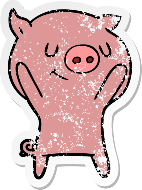 Bir insan tarafından çizilmiş mutlu çizgi film domuzunun sıkıntılı çıkartması.