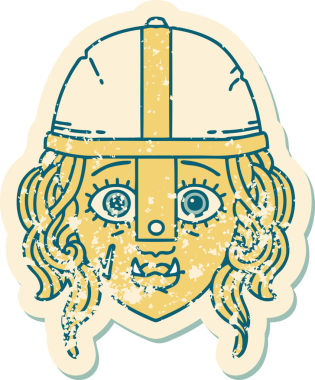 Retro Dövme Biçimli Ork savaşçı yüzü bir insan tarafından çizilmiş