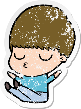 Bir insan tarafından çizilmiş, sıkıntılı bir çizgi film çıkartması.