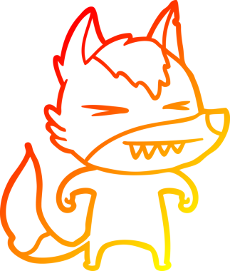 Bir insan tarafından çizilmiş kızgın bir kurt çizgi karakteri.