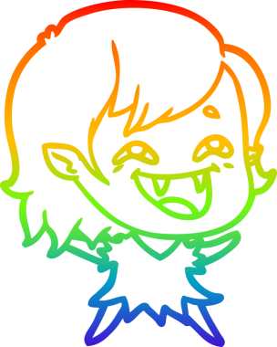 Gökkuşağı gradyan çizgi çizimi Bir insan tarafından çizilmiş gülen vampir kız çizgi filmi