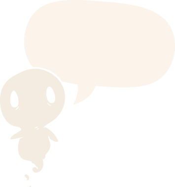 Konuşma baloncuğu olan sevimli çizgi film hayaleti insan tarafından çizilmiş.