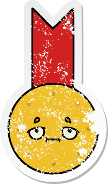 Bir insan tarafından çizilmiş şirin bir altın madalyanın sıkıntılı çıkartması.