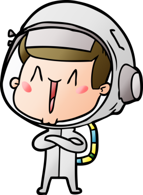 Bir insan tarafından çizilmiş mutlu astronot çizgi filmi.