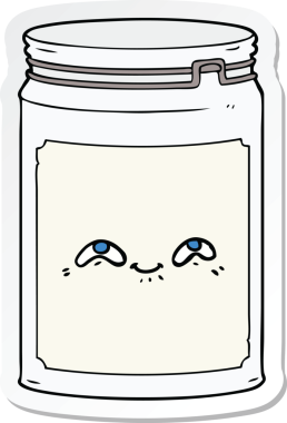 Bir insan tarafından çizilmiş cam bir kavanozun etiketi.