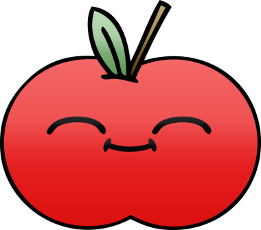 Bir insan tarafından çizilmiş kırmızı bir elmanın gölgeli çizgi filmi.