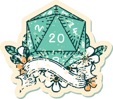 Retro Dövme Biçimi Doğal 20 D20 zar bir insan tarafından çizildi