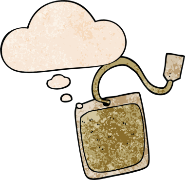 Bir insan tarafından çizilmiş grunge desenli düşünce baloncuklu çay poşeti.