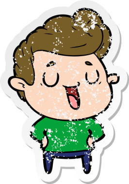 Bir insan tarafından çizilmiş mutlu bir çizgi film karakterinin sıkıntılı çıkartması.