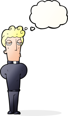 Bir insan tarafından çizilmiş düşünce baloncuğu olan karikatür rahibi.