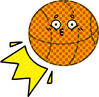 Bir insan tarafından çizilmiş bir basketbol topunun çizgi romanı.