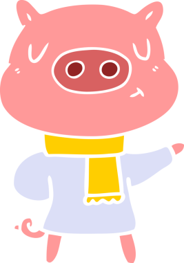 Düz renkli çizgi film içerikli domuz kışın bir insan tarafından çizilmiş.