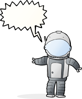 Bir insan tarafından çizilmiş konuşma balonu olan bir astronot.