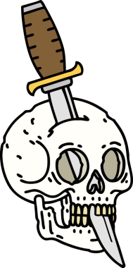 Bir insan tarafından çizilmiş geleneksel bir kafatası dövmesi.