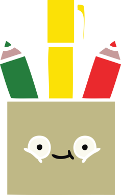 Bir insan tarafından çizilmiş bir kalem tenceresinin düz renkli retro karikatürü