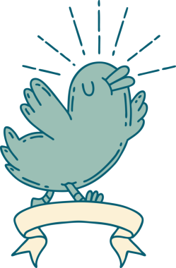 Bir insan tarafından çizilmiş dövmeli mutlu bir kuş.