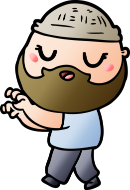 Bir insan tarafından çizilmiş sakallı bir çizgi film adamı.