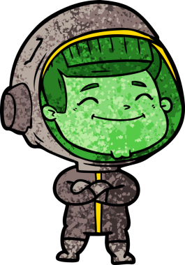 Bir insan tarafından çizilmiş mutlu astronot çizgi filmi.