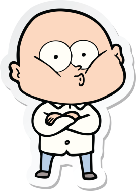 Bir insan tarafından çizilmiş kel bir adamın çıkartması.