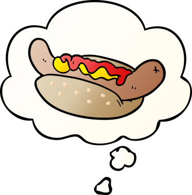 Düşünce baloncuklu çizgi film sosislisi bir insan tarafından çizilmiş.