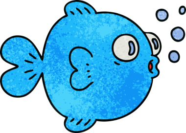 Bir insan tarafından çizilmiş garip bir karikatür balığı.