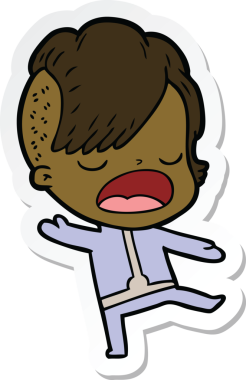 Bir insan tarafından çizilmiş uzay giysili havalı hippi bir kızın çıkartması.