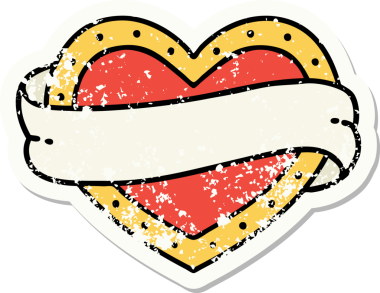 Bir insan tarafından çizilmiş geleneksel bir kalp ve bayrak stili dövmesi.