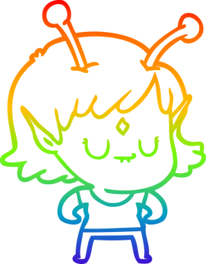 Gökkuşağı gradyan çizgisi bir insan tarafından çizilmiş uzaylı bir kızın çizimi