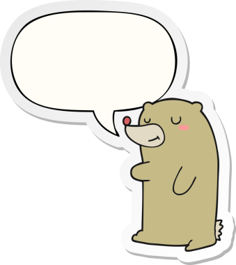 Bir insan tarafından çizilmiş baloncuk çıkartmalı şirin çizgi film ayısı.