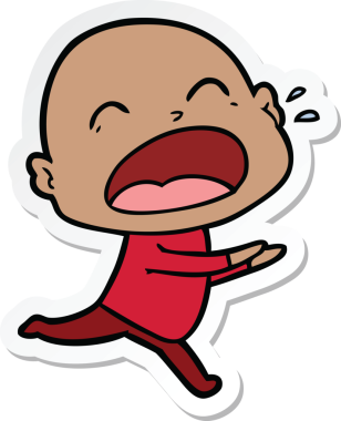 Bir insan tarafından çizilmiş kel adam diye bağıran bir çizgi film çıkartması.