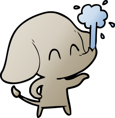 Bir insan tarafından çizilmiş su püskürten sevimli bir fil.