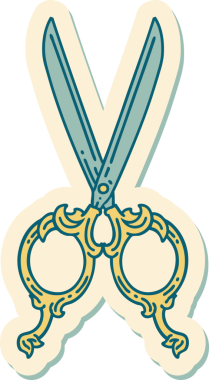 Bir insan tarafından çizilmiş geleneksel bir berber makas stili dövme çıkartması.