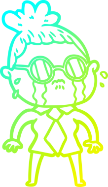 Bir insan tarafından çizilmiş gözlüklü, ağlayan bir karikatür çizimi.