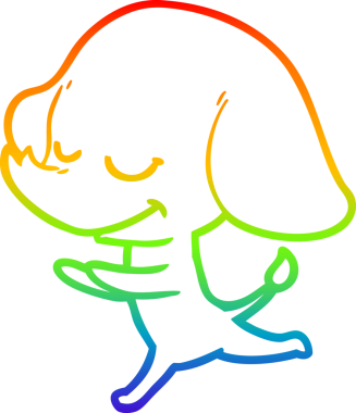 Gökkuşağı gradyan çizgi çizimi bir insan tarafından çizilen gülümseyen fil çizimi