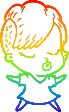 Gökkuşağı gradyan çizgi çizimi Bir insan tarafından çizilmiş güzel hippi kız